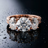 Rose gold Three-Stone Round Diamond Milgrain Pave Band with Prong Setting_15