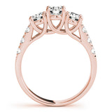 14K Rose Gold Three-Stone 1.55 Carat E VVS2 Round Diamond Pavé Band with Prong Setting