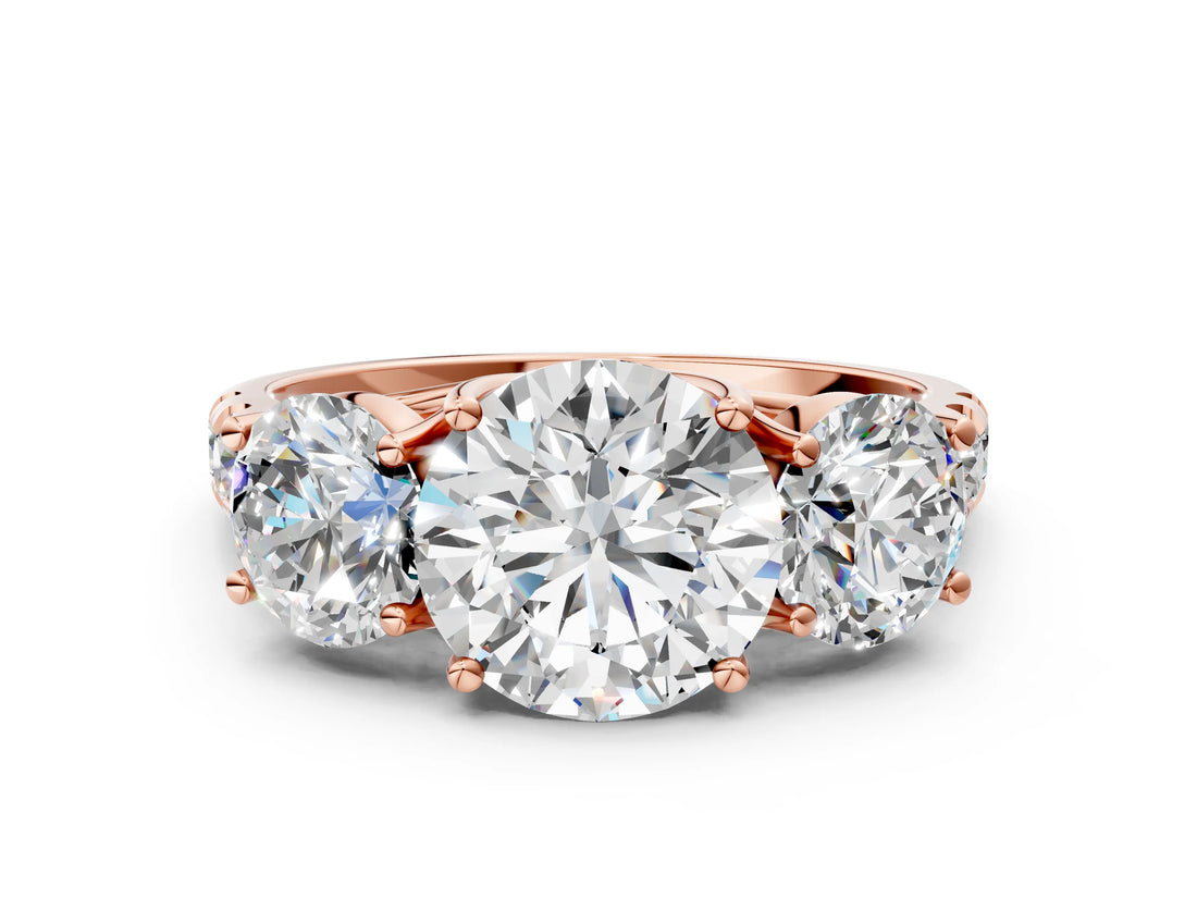 Rose gold Three-Stone Round Diamond Pavé Band with Prong Setting_3