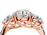 Rose gold Three-Stone Round Diamond Pavé Band with Prong Setting_7