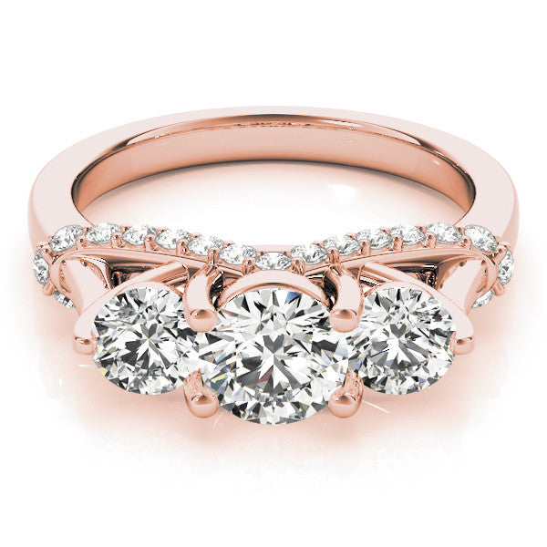 Rose gold Three-Stone Round Diamond Pave Band with Prong Setting 1