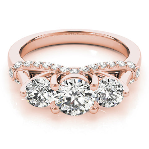 Rose gold Three-Stone Round Diamond Pave Band with Prong Setting 1
