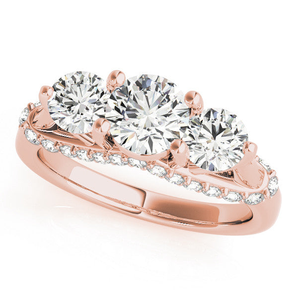 Rose gold Three-Stone Round Diamond Pave Band with Prong Setting