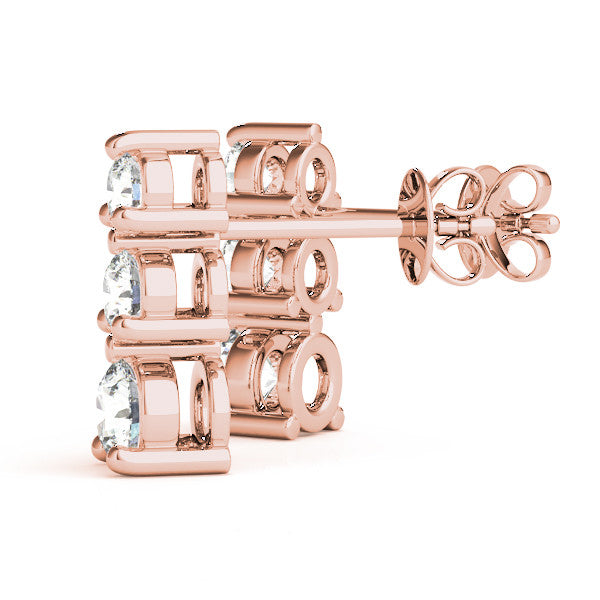 Rose gold Three-Stone Round Diamond Prong-Set Drop Earrings 1