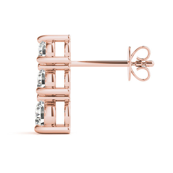 Rose gold Three-Stone Round Diamond Prong-Set Drop Earrings 3