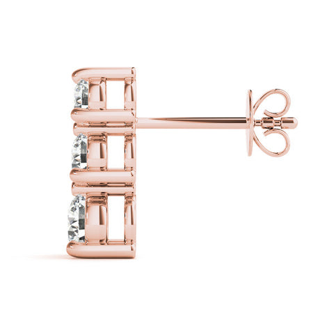 Rose gold Three-Stone Round Diamond Prong-Set Drop Earrings 3