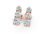 Rose gold Three-Stone Round Diamond Prong-Set Drop Earrings_11