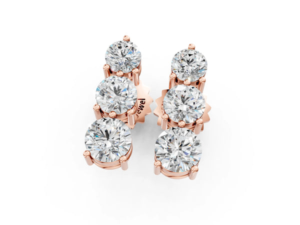 Rose gold Three-Stone Round Diamond Prong-Set Drop Earrings