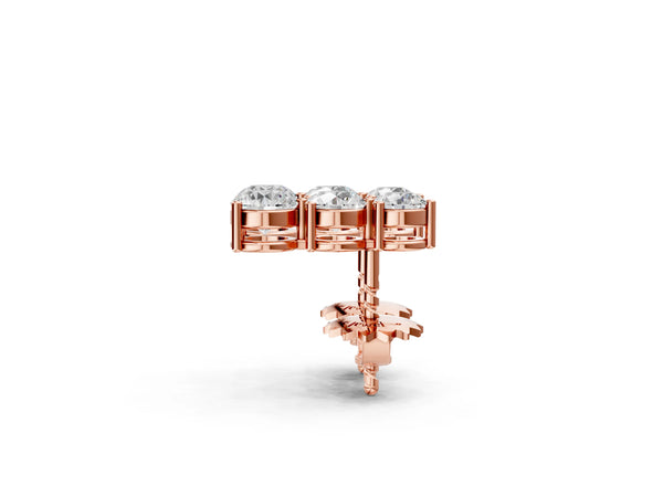 Rose gold Three-Stone Round Diamond Prong-Set Drop Earrings