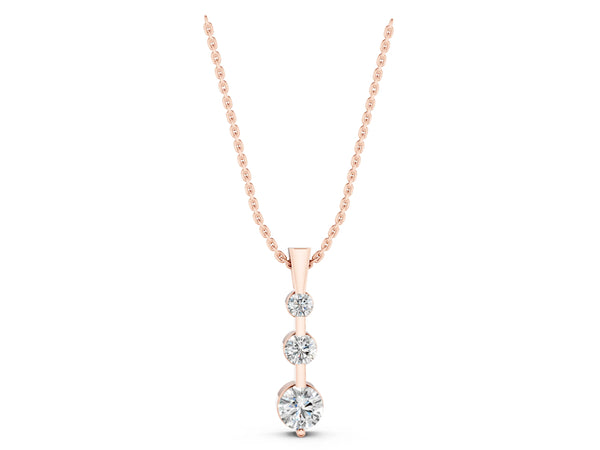 Rose gold Three-Stone Round Diamond Prong-Set Pendant