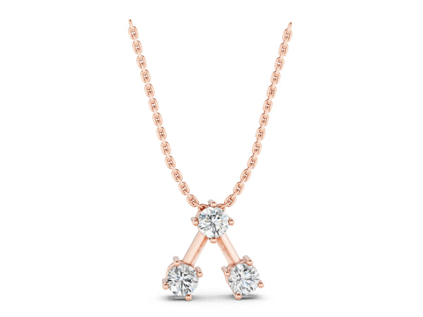 Rose gold Three-Stone Round Diamond Prong Set Pendant