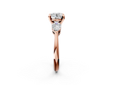 Rose gold Three-Stone Round Diamond Ring with Pear Side Stones in Four-Prong Setting_67