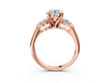 Rose gold Three-Stone Round Diamond Ring with Pear Side Stones in Four-Prong Setting_68