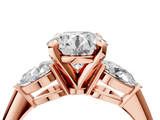 Rose gold Three-Stone Round Diamond Ring with Pear Side Stones in Four-Prong Setting_69