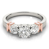 Rose gold Three-Stone Round Diamond Solitaire Ring with Channel Band and Prong Setting 1