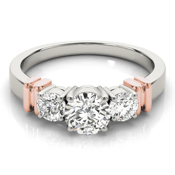 Rose gold Three-Stone Round Diamond Solitaire Ring with Channel Band and Prong Setting