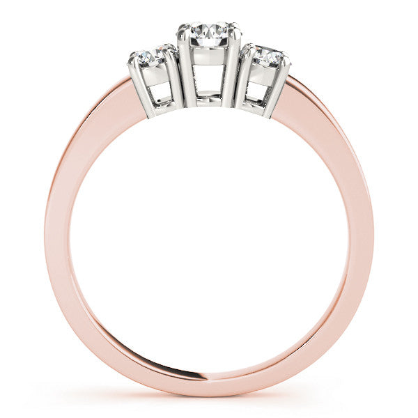 Rose gold Three-Stone Round Diamond Solitaire Ring with Channel Set Band and Four-Prong Setting 2