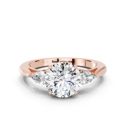Rose gold Three-Stone Round Diamond Solitaire Ring with Pear Side Stones and Four-Prong Setting_14