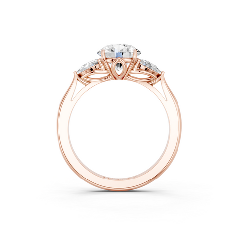 Rose gold Three-Stone Round Diamond Solitaire Ring with Pear Side Stones and Four-Prong Setting_5