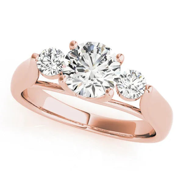 Rose gold Three-Stone Round Diamond Solitaire with Tapered Band and Four-Prong Setting