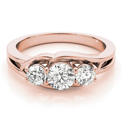 Rose gold Three-Stone Round Diamond Split Shank Prong Setting Ring 1