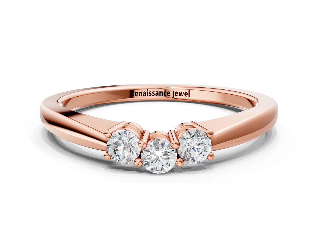 Rose gold Three-Stone Round Diamond Tension Set Solitaire Band with Prong Setting_4