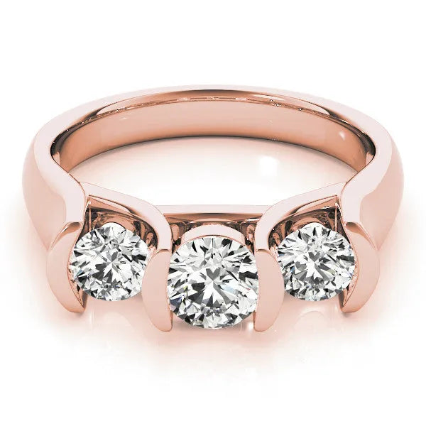 Rose gold Three-Stone Round Diamond Trellis Engagement Ring with Channel-Set Band