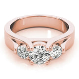 Rose gold Three-Stone Round Diamond Trellis Engagement Ring with Split Shank Band 1