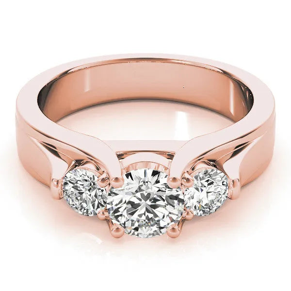 Rose gold Three-Stone Round Diamond Trellis Engagement Ring with Split Shank Band
