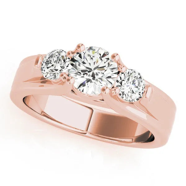 Rose gold Three-Stone Round Diamond Trellis Engagement Ring with Split Shank Band