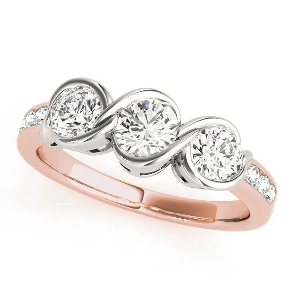 Rose gold Three-Stone Round Diamond Twist Band with Channel Setting
