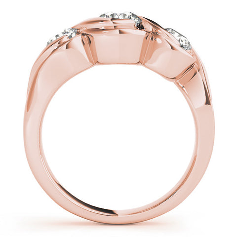 Rose gold Three-Stone Round Diamond Wave Band with Bezel Setting 2