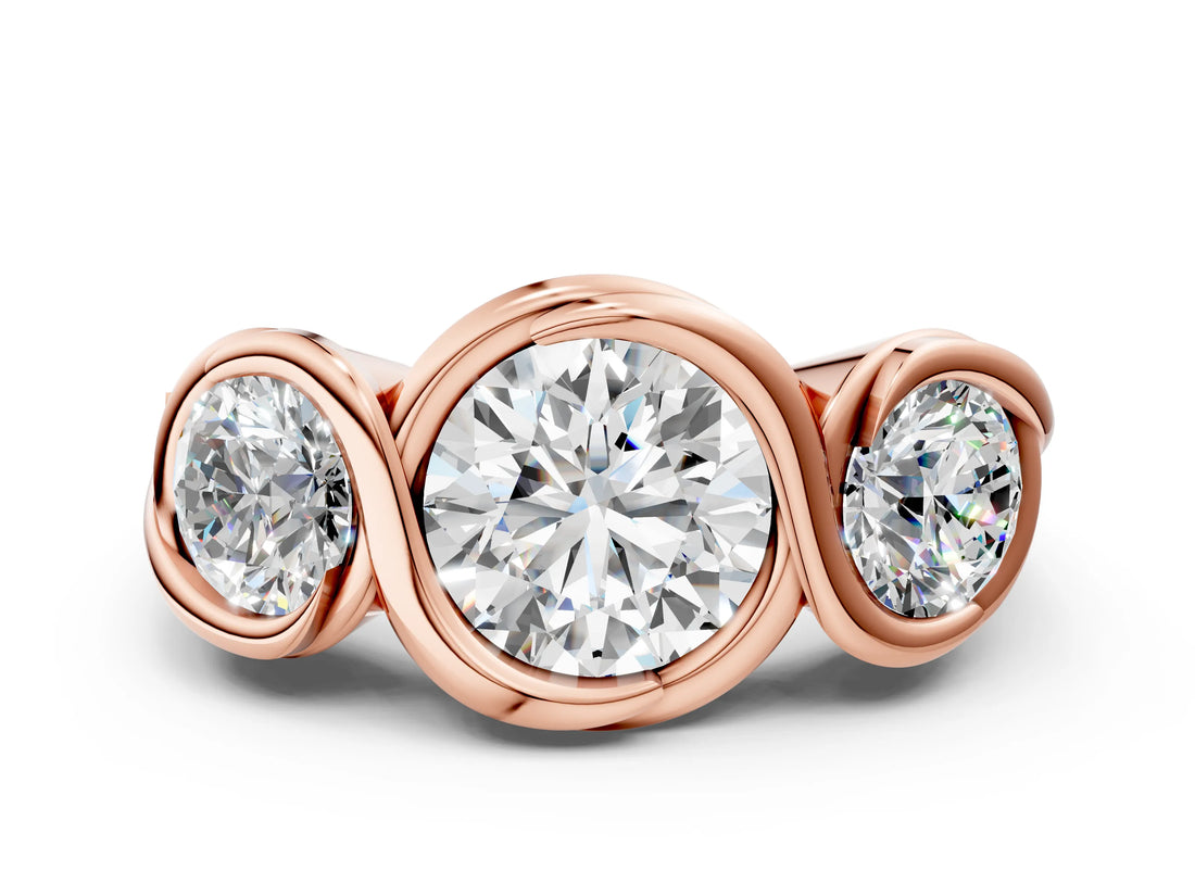 Rose gold Three-Stone Round Diamond Wave Band with Bezel Setting_6