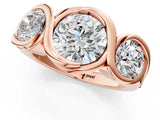 Rose gold Three-Stone Round Diamond Wave Band with Bezel Setting_7