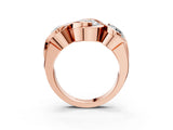 Rose gold Three-Stone Round Diamond Wave Band with Bezel Setting_9