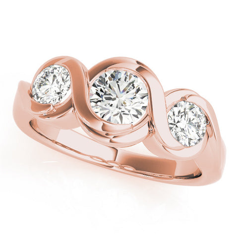 Rose gold Three-Stone Round Diamond Wave Band with Bezel Setting