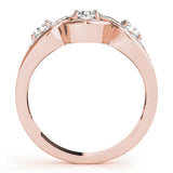 Rose gold Three-Stone Round Diamond Wave Pave Band with Prong Setting 2