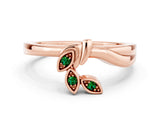 Rose gold Three-Stone Round Emerald Leaf Bypass Ring with Bezel Setting_6