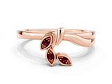 Rose gold Three-Stone Round Garnet Leaf Bypass Ring with Bezel Setting_6