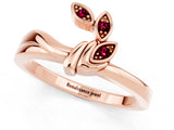 Rose gold Three-Stone Round Garnet Leaf Bypass Ring with Bezel Setting_7
