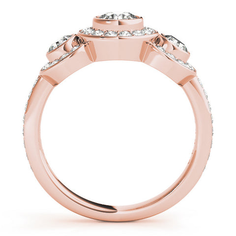 Rose gold Three-Stone Round Halo Pavé Diamond Ring 2