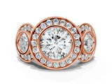 Rose gold Three-Stone Round Halo Pavé Diamond Ring_3