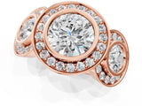 Rose gold Three-Stone Round Halo Pavé Diamond Ring_4