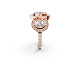 Rose gold Three-Stone Round Halo Pavé Diamond Ring_5