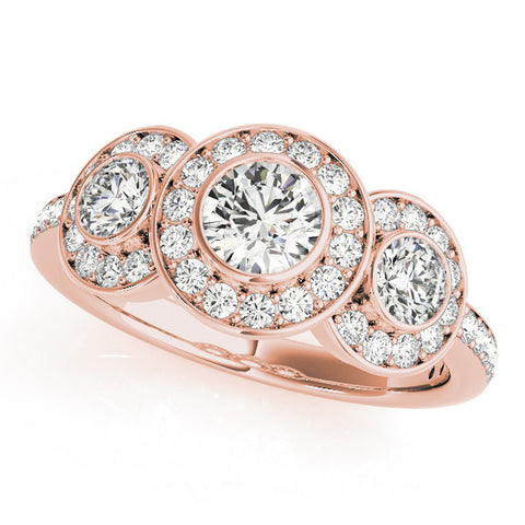 Rose gold Three-Stone Round Halo Pavé Diamond Ring