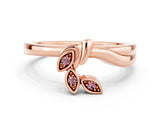 Rose gold Three-Stone Round Morganite Leaf Bypass Ring with Bezel Setting_6