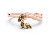 Rose gold Three-Stone Round Peridot Leaf Bypass Ring with Bezel Setting_6