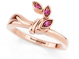 Rose gold Three-Stone Round Pink Sapphire Leaf Bypass Ring with Bezel Setting_19