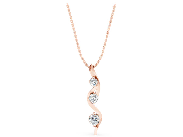 Rose gold Three-Stone Round Prong-Set Swirl Pendant