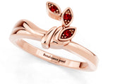 Rose gold Three-Stone Round Ruby Leaf Bypass Ring with Bezel Setting_7